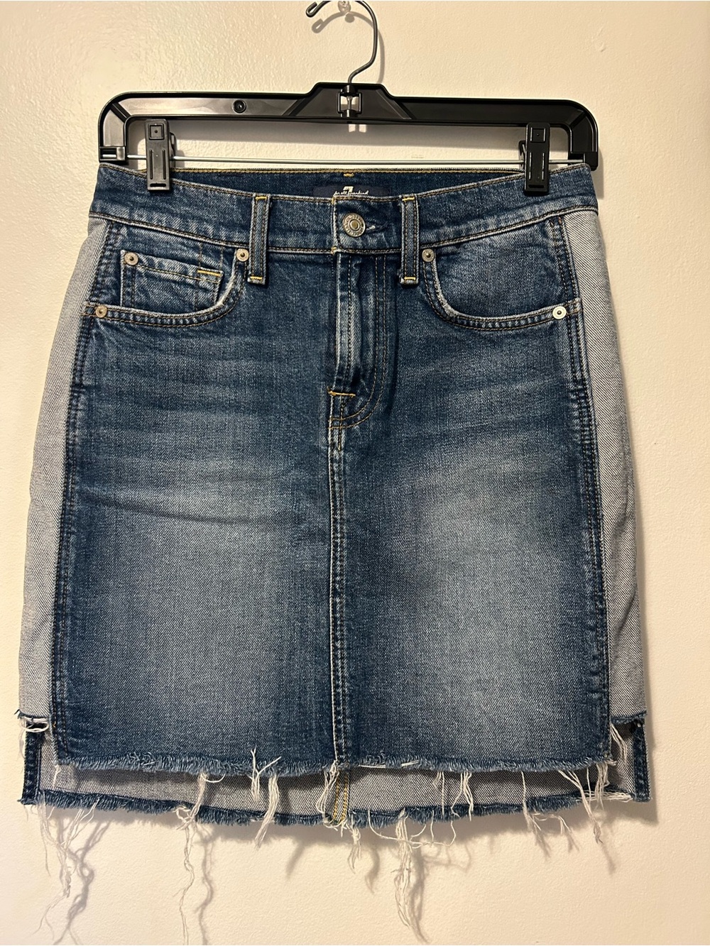 7 For All Mankind Two-Tone Blue Denim Mini Skirt - 26 -EUC